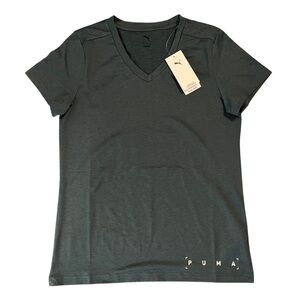 Puma Hunter Green All In Graphic V Neck Short Sleeve Shirt NWT Ladies Medium